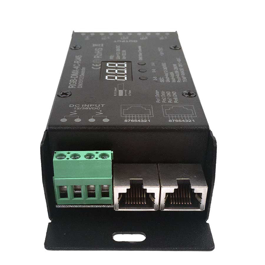4 Channel RGBX LED DMX Decoder, 10A/CH, RJ45/XLR Output